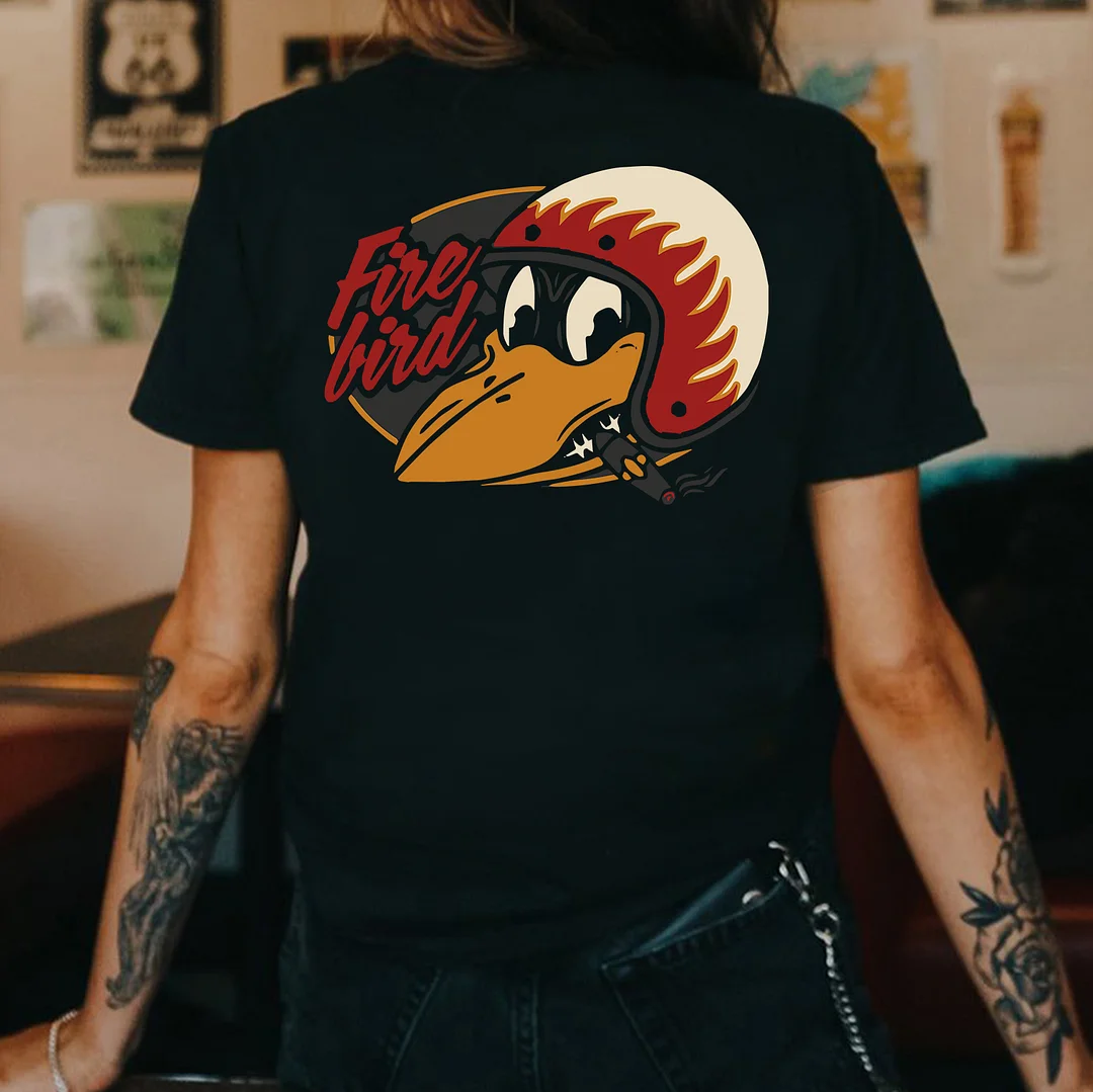 FIRE BIRD Crow With Helmet Print Women's T-shirt