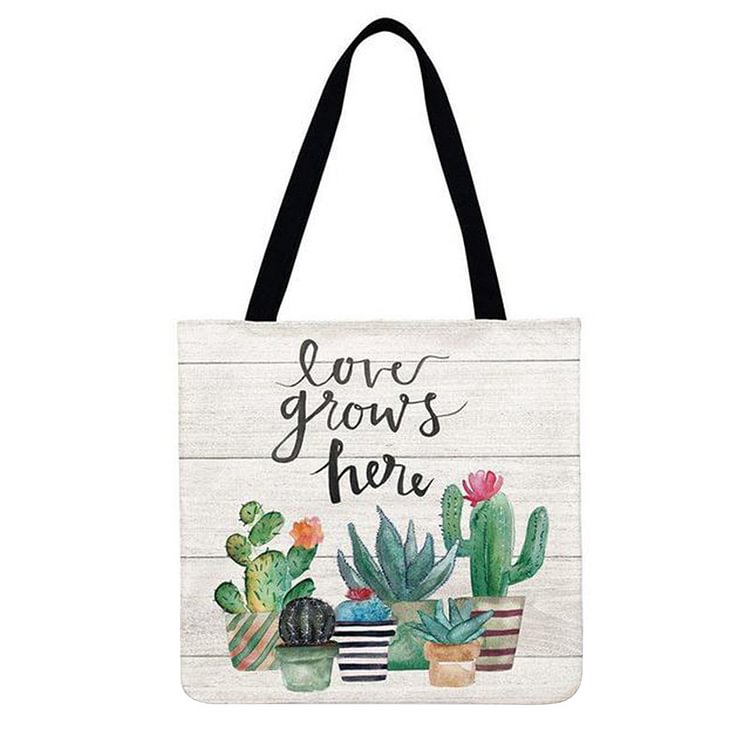 Green Plants Succulents Cactus - Linen Tote Bag
