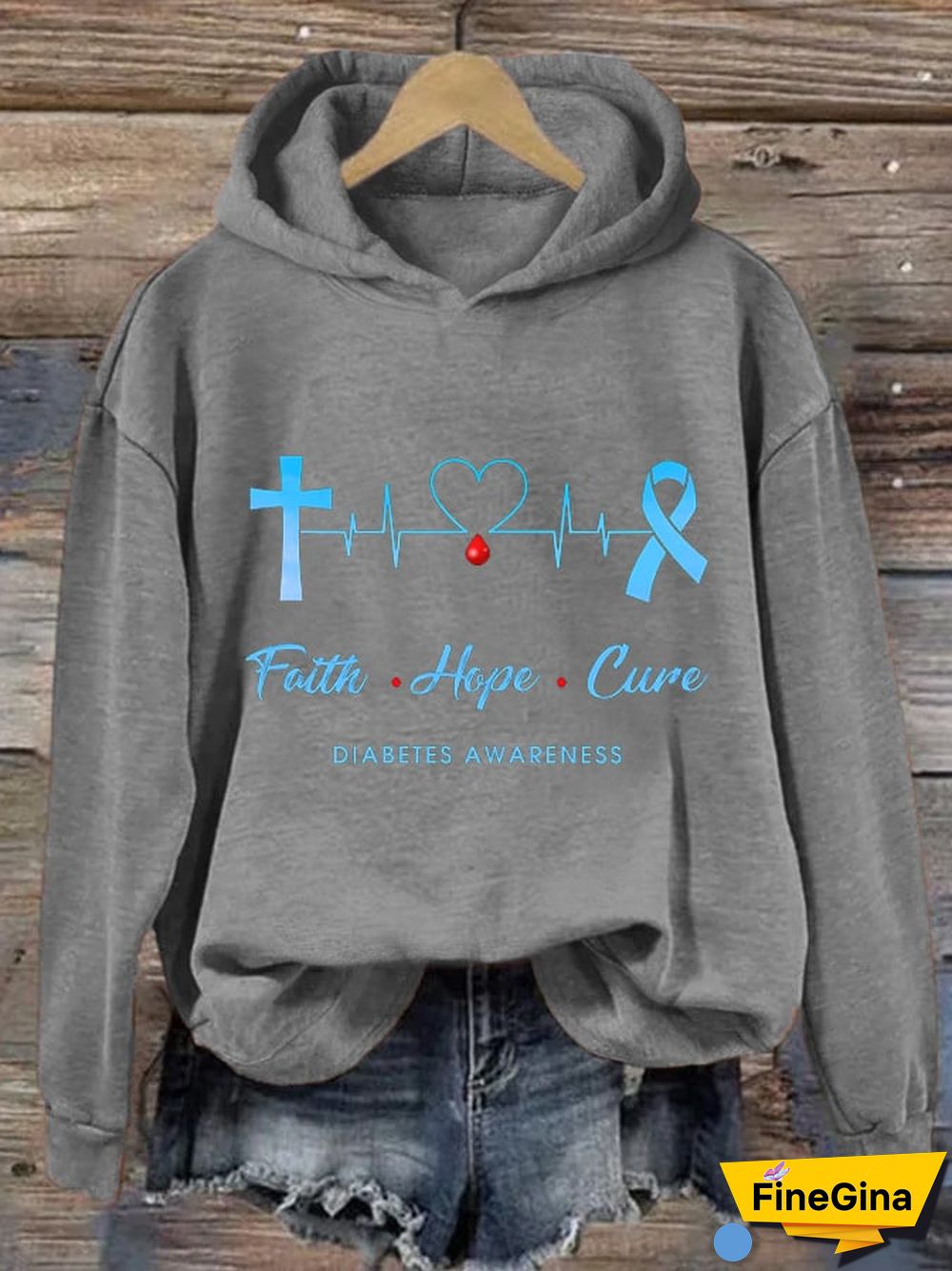 Women's Diabetes Awareness Faith Hope Cure Type 1 Diabetes Awareness Printd Hoodie