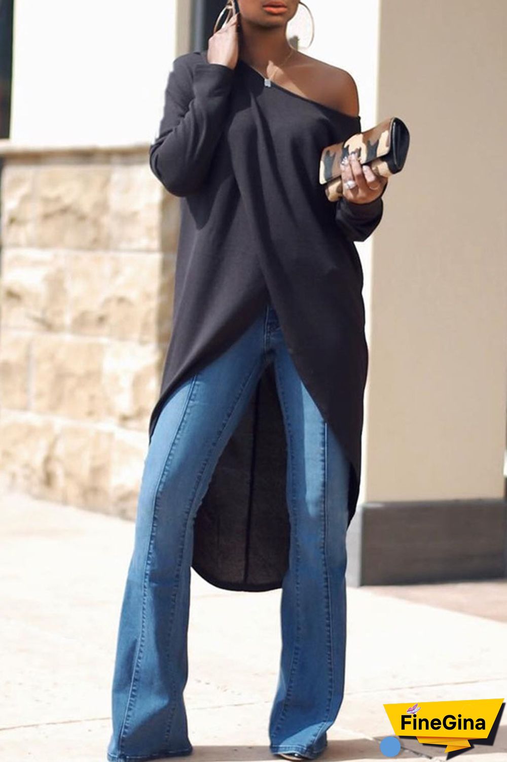 Tangerine Red Casual Solid Patchwork Asymmetrical Oblique Collar Tops