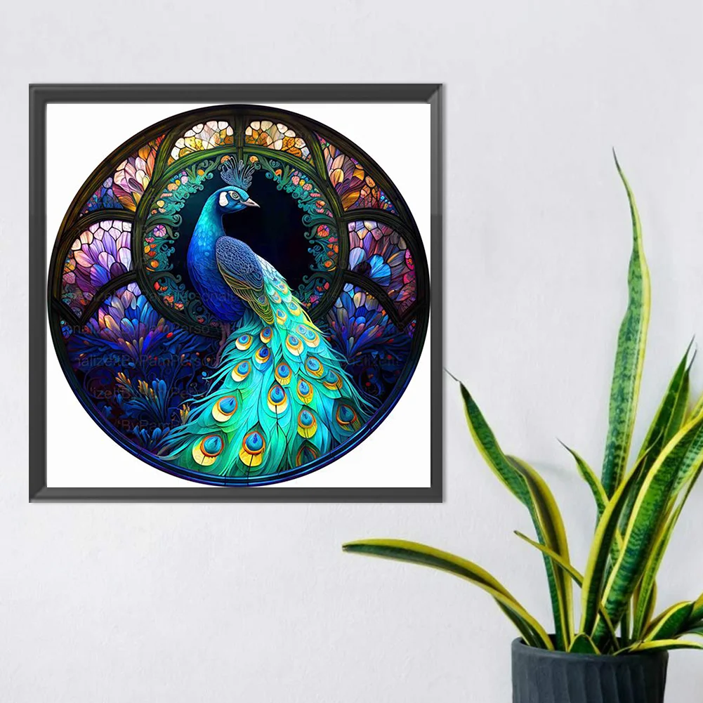 Diamond Painting - Full Round Drill - Stained Glass Peacock(30*30cm)