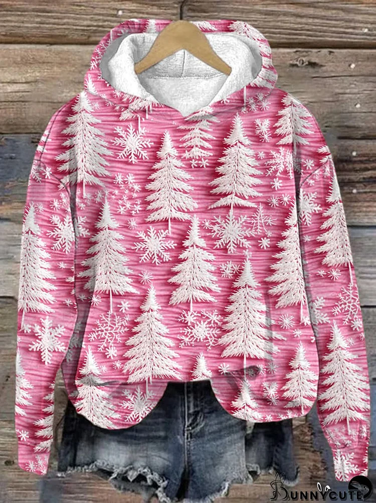 Women's Christmas Pink Christmas Tree Print Hoodie