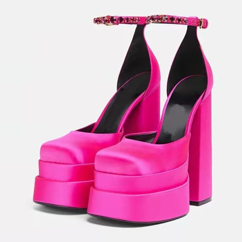 Qengg MCCKLE Women's Pumps High Heels Platform Sandals Sexy Dress Party Wedding Shoes Women Square Toe High Heel Crystal Female Sandal