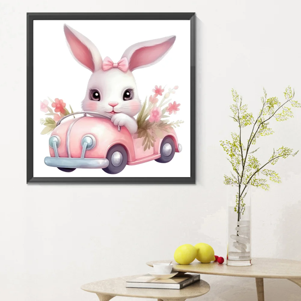 Full Round Diamond Painting 30*30cm - Pink Car Bunny