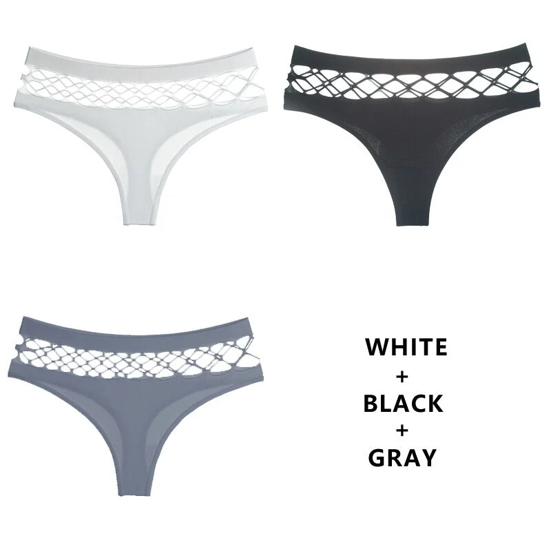 CINOON 3Pcs/Lot Hollow Out Lingerie Seamless Sexy Panties Women Elasticity Underwear Temptation Middle-waist G String Underpant