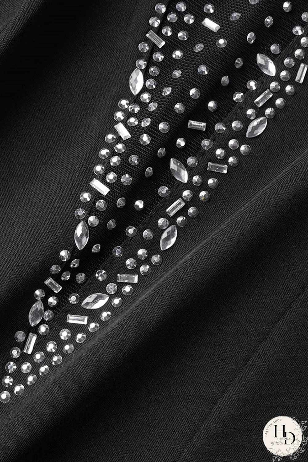 Black Sexy Hot Drilling Patchwork Hot Drill O Neck Sheath Dresses