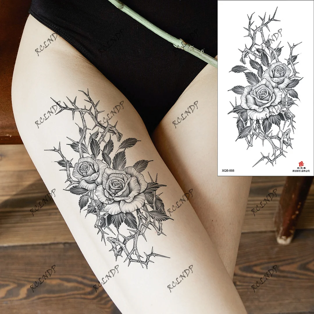 Sdrawing Temporary Tattoo Sticker Rose Flower Butterfly Dragon Whale Wolf Bird Fake Tatto Flash Tatoo Tato for Women