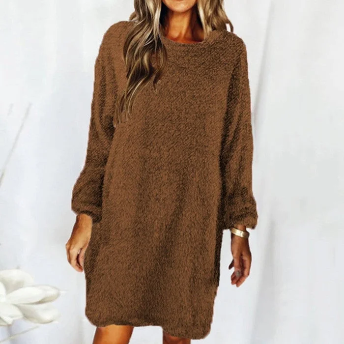 Plush Long Sleeve Round Neck Loose Dress