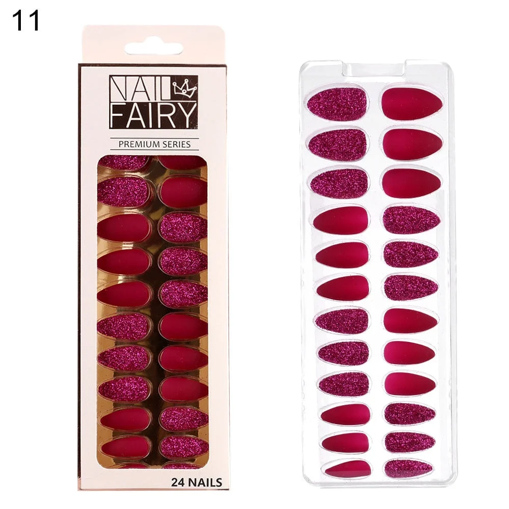 24/30Pcs/Set Reusable False Nail Tips Set Full Cover Shiny Matte Nail Tips With Designs Press On Nails Art Fake Extension Tips-Nail Inspo