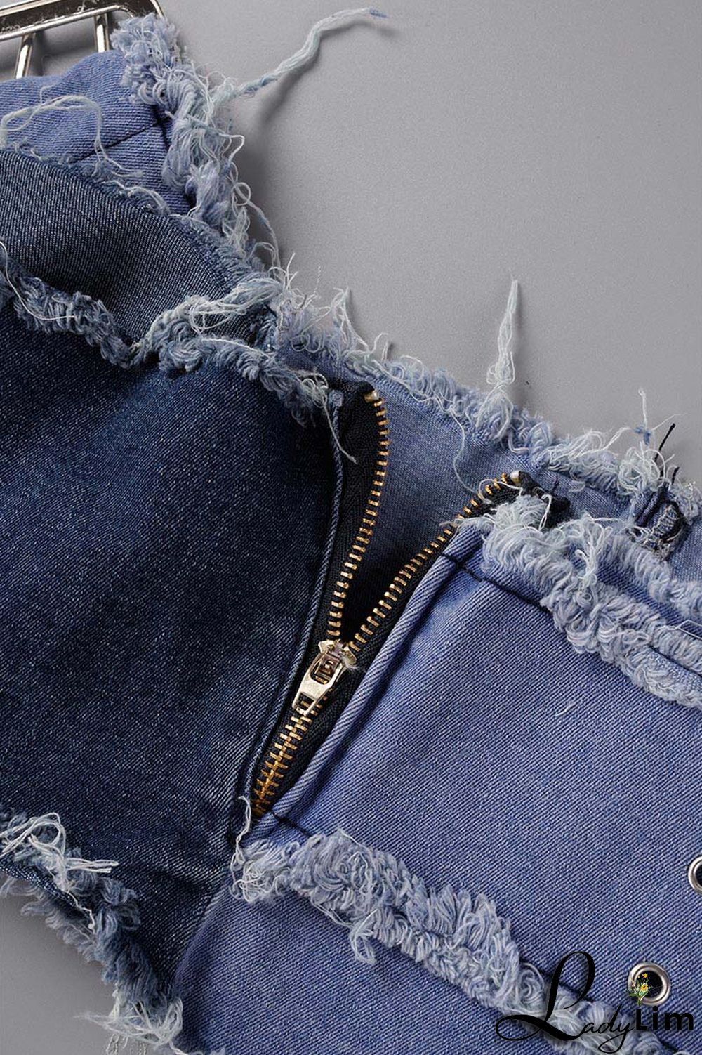 Blue Sexy Street Solid Make Old Patchwork Strapless Sleeveless Two Pieces