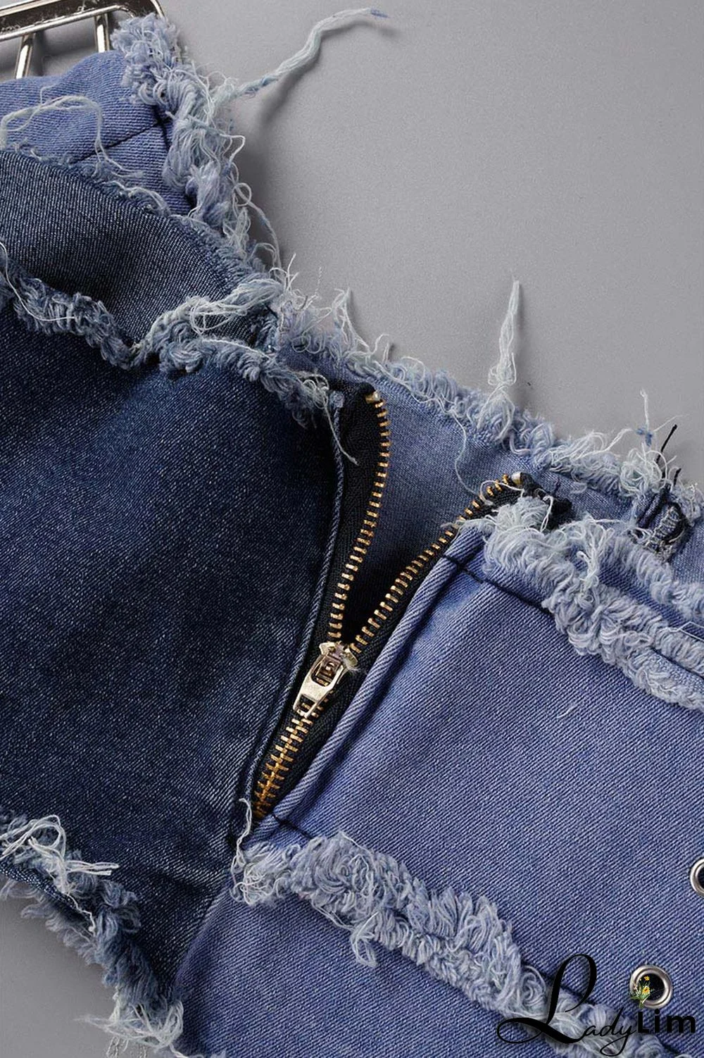 Blue Sexy Street Solid Make Old Patchwork Strapless Sleeveless Two Pieces