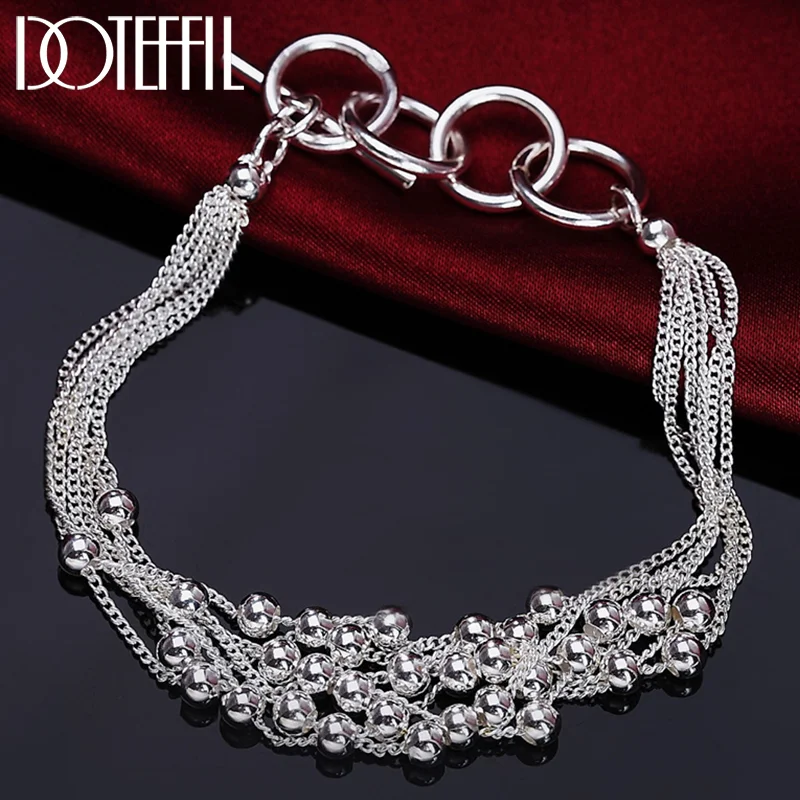 DOTEFFIL 925 Sterling Silver Grape Beads Six Line Bracelet For Women Jewelry