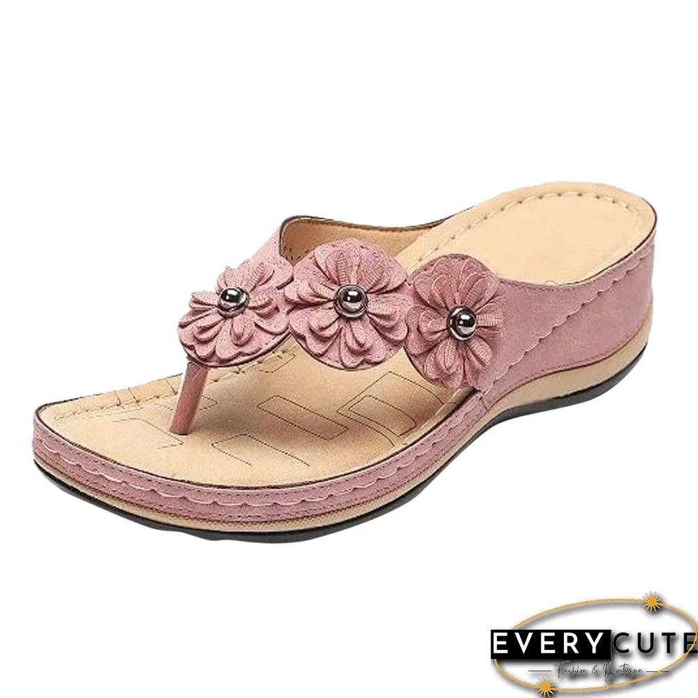 Summer Flat Sandal For Women 5 Colors Sandales Multicolor Retro Flowers Flip-flops Women Slippers Sandalias Mujer Platform Shoes