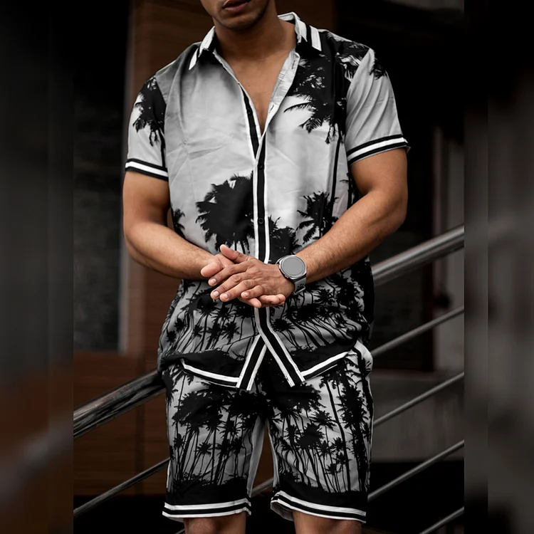 Black Coconut Striped Edge Casual Shirt And Shorts Co-Ord