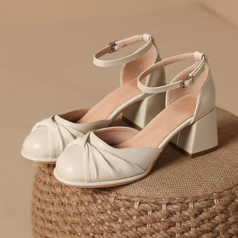 Tanguoant Tanguoant New Sandals Women's Summer French Shoes Fairy Small Fragrant Wind Thick Heeled Heels Hollow Sandals