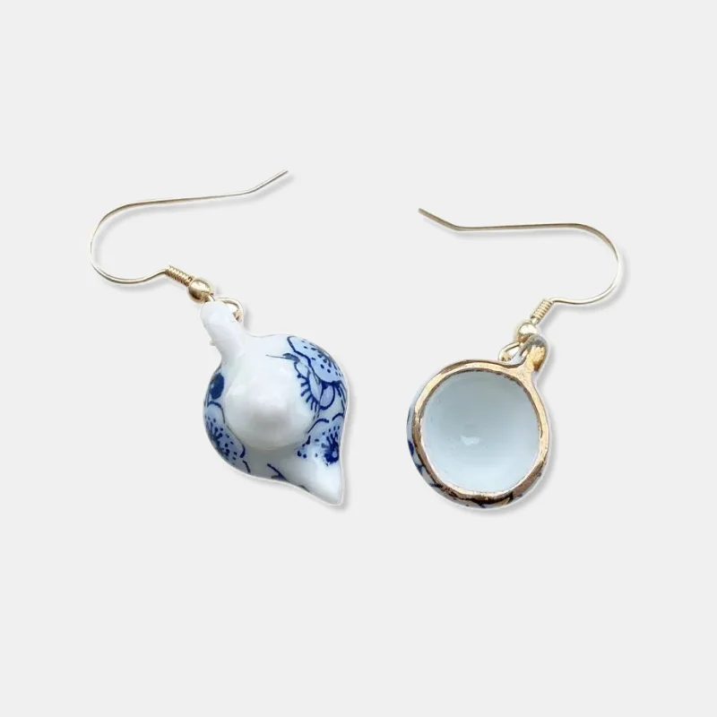 925 Silver Handmade Earrings Chinese Style Blue and White Porcelain Earrings Floral Rose Earrings Creative Irregular Ear Clip