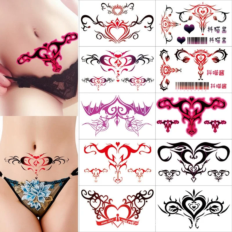 10pc/Lot Tattoo Stickers Sexy Female Red Heart Pattern Fake Tattoo on Waist Body Art Waterproof Durable Temporary Tattoo Sticker