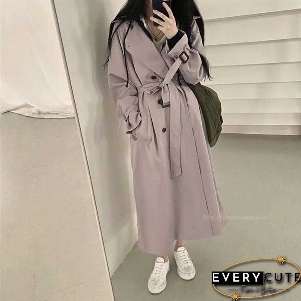 Woman Windbreaker Coat Black Retro British Style Spring Medium Long Korean Preppy Style Fashion Loose Women Oversize Coat