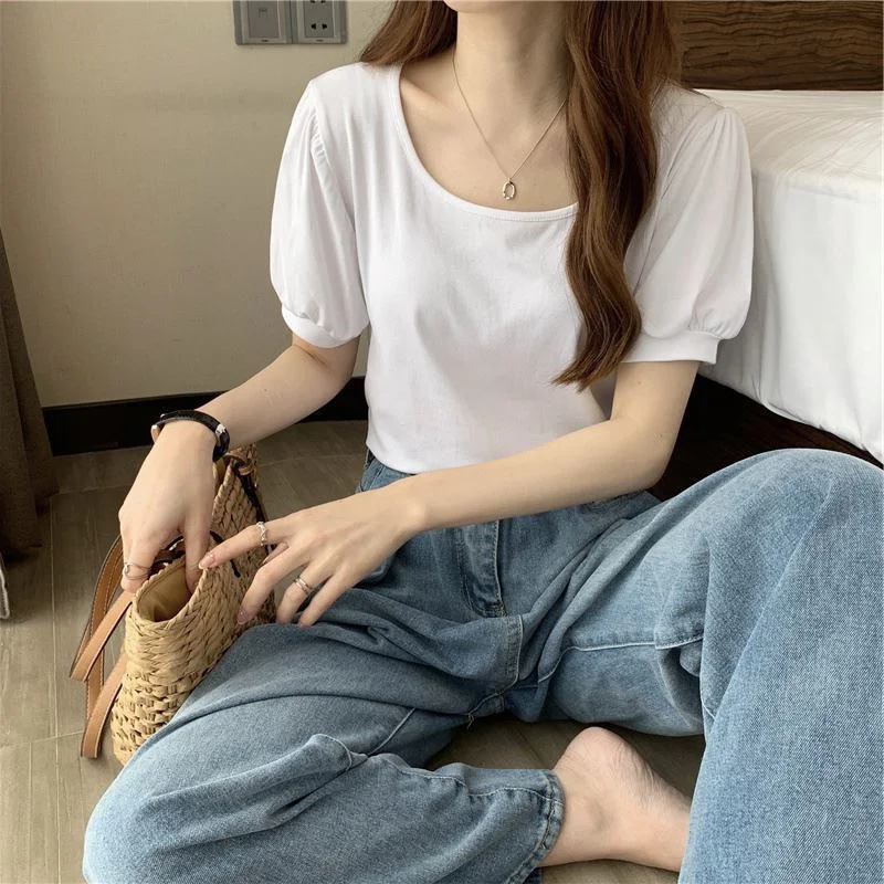 Brownm Brownm Sleeve T Shirt Female Summer 2024 New French Design Sense Low Round Collar Slim Thin Short Sleeve Student Jacket