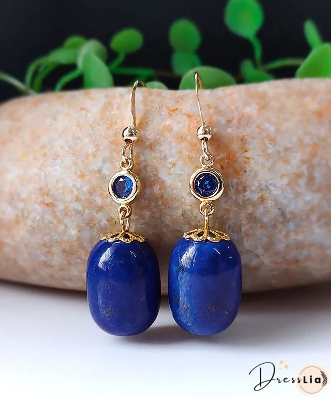 Skinny Royal Blue 14K Gold Gem Stone Drop Earrings