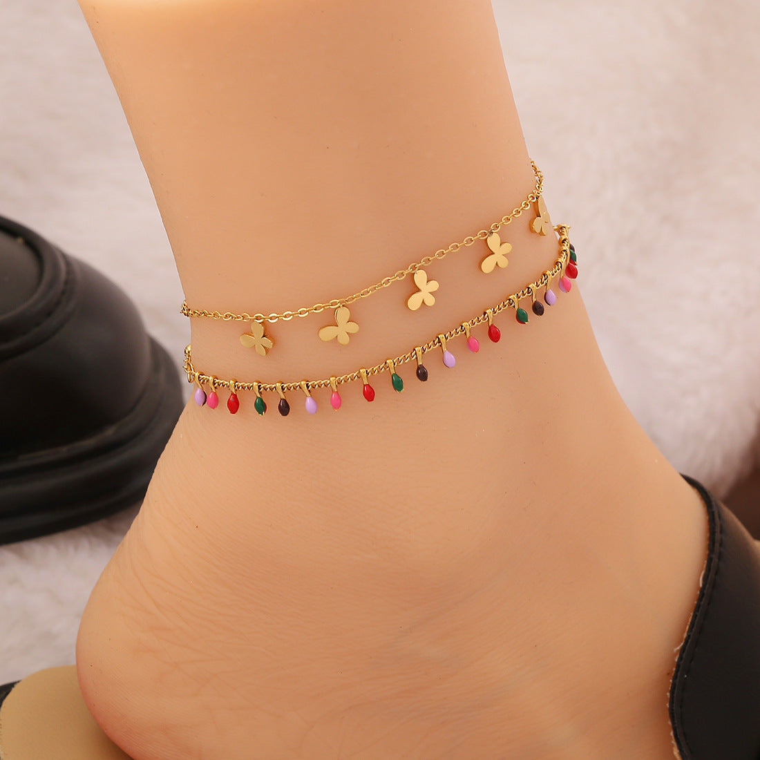 Women Fashion Heart Stainless Steel Anklets