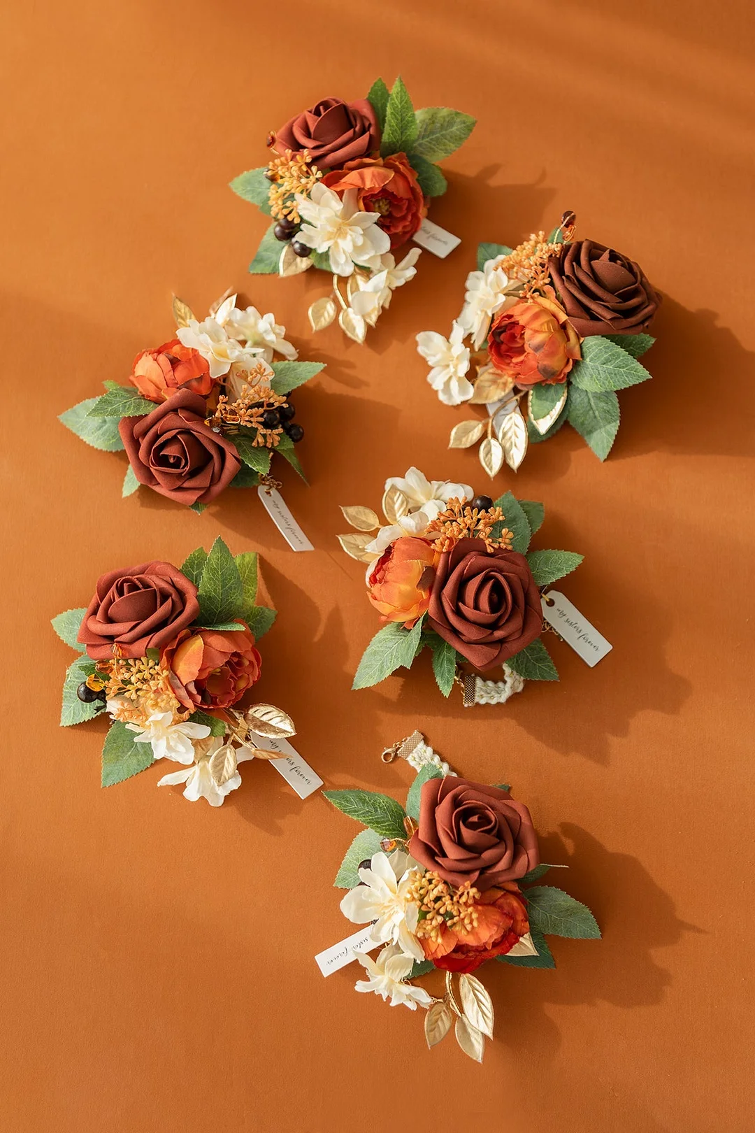Wrist Corsages in Burnt Orange