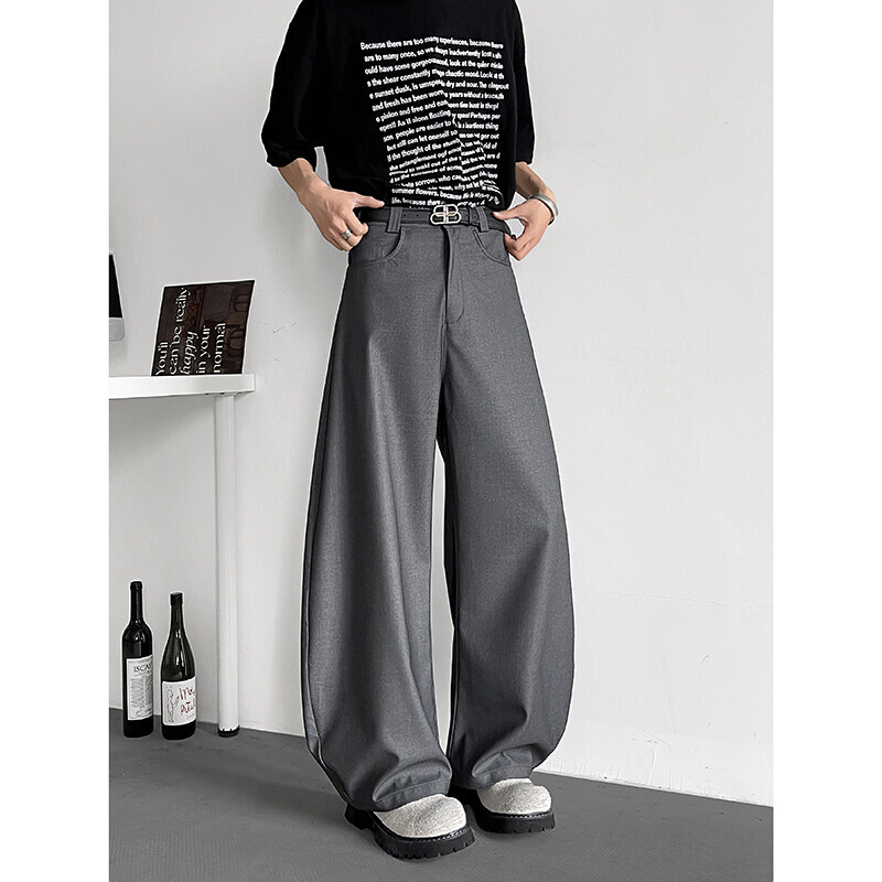 Grey Black Suit Pants Men Oversized Society Mens Dress Pants Korean Casual Wide Leg Pants Mens Office Formal Trousers M-3XL
