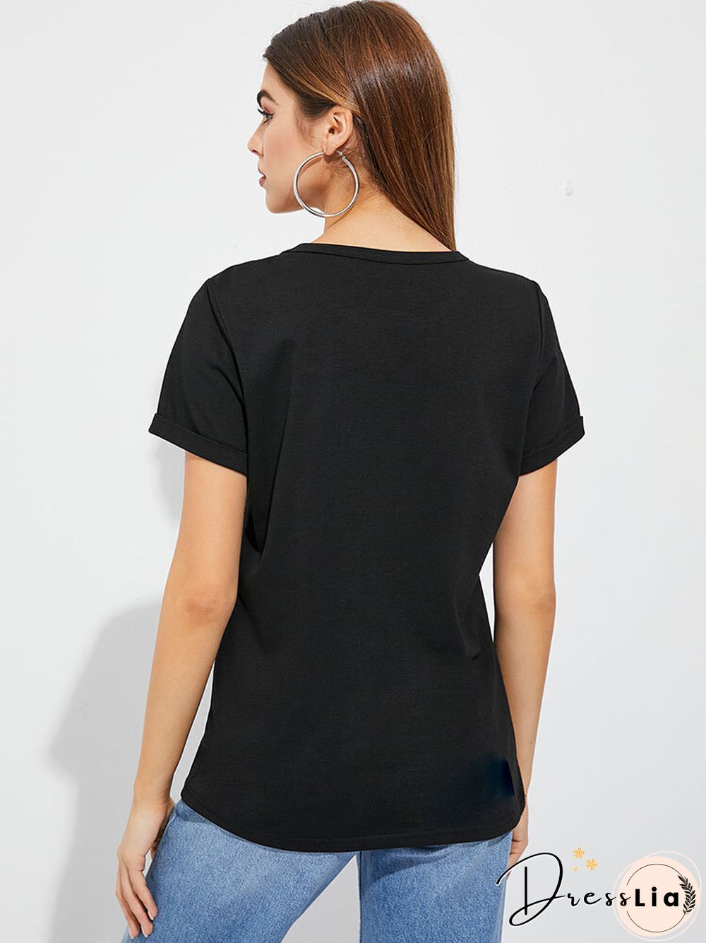 Stick Figure Landscape Print Crew Neck Short Sleeve T-shirt