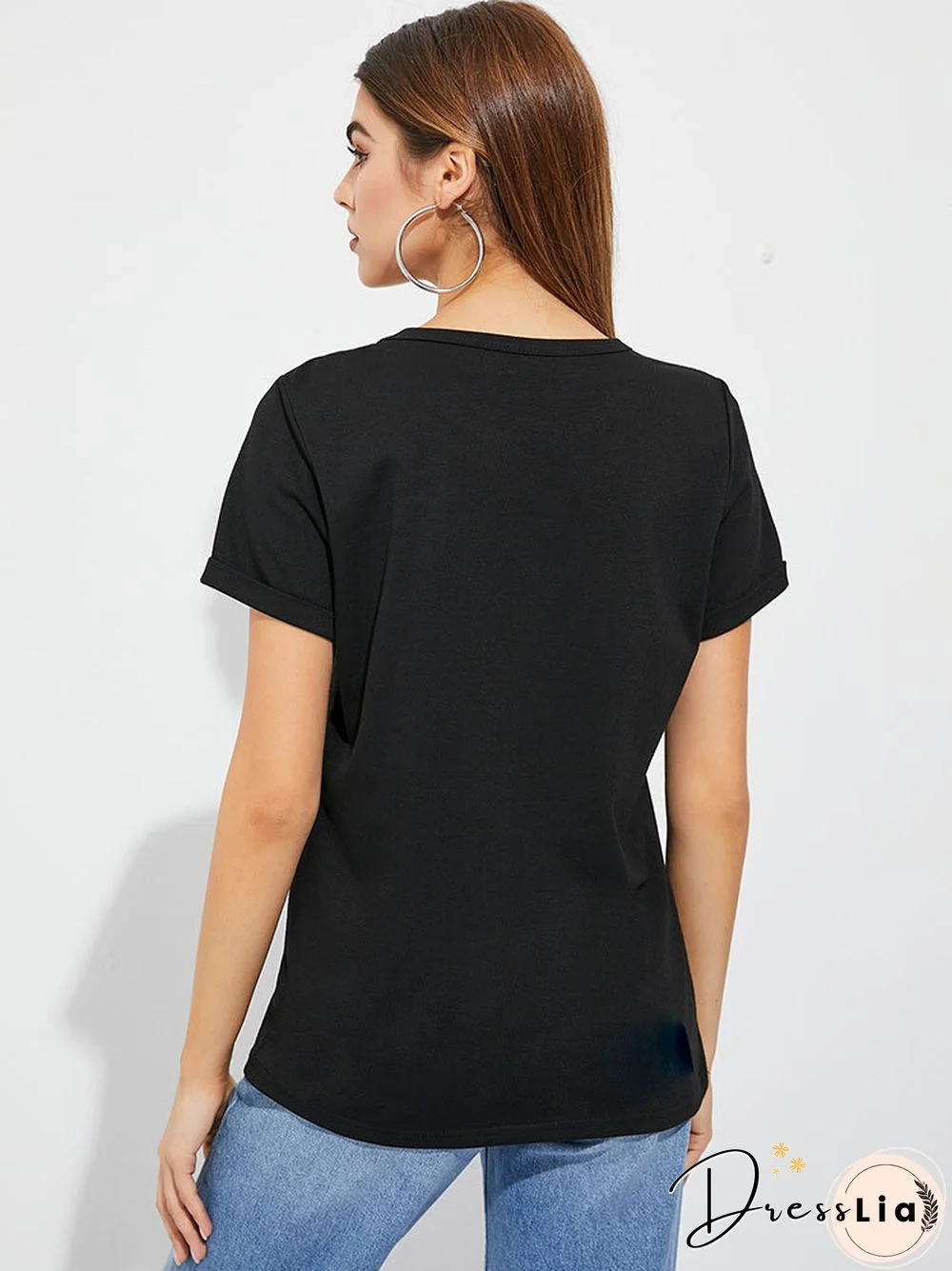 Stick Figure Landscape Print Crew Neck Short Sleeve T-shirt