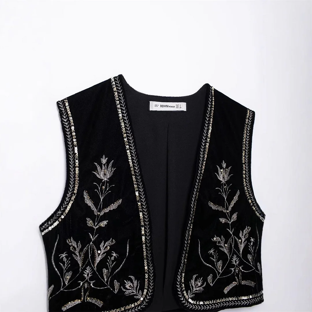 Nigikala Nigikala Women's Casual Street Sleeveless Velvet Embroidered Vests In Autumn 2025