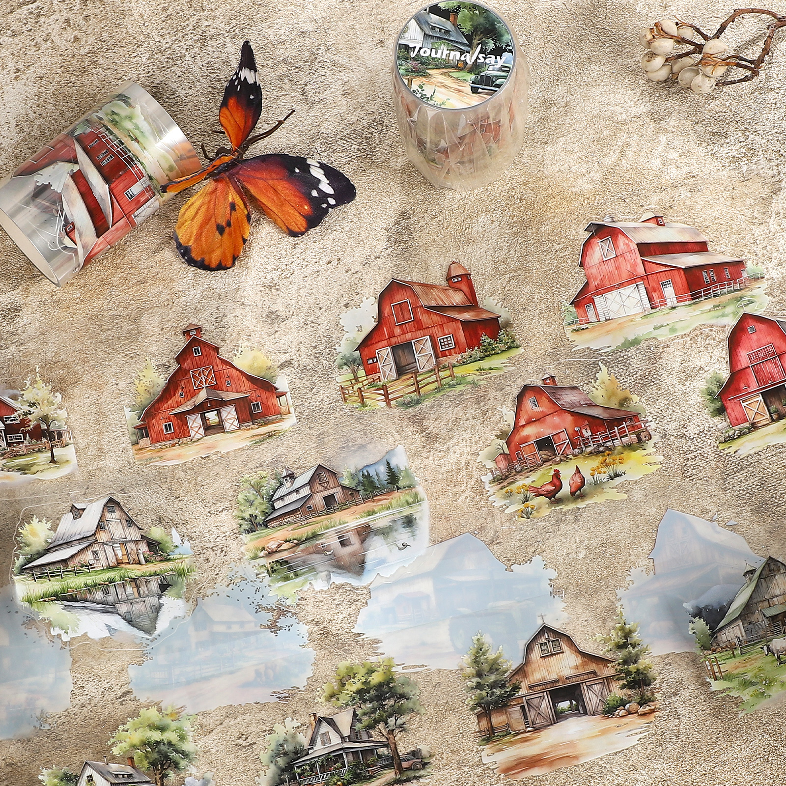 PET 테이프 - 60mm*200cm 빈티지 플랜트 팜 하우스 헛간