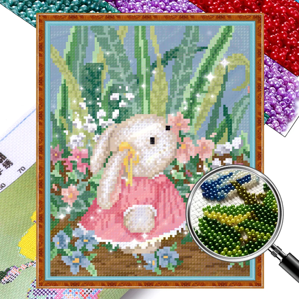 [Bead Embroidery] - 9CT Full Stamped Cross Stitch - Rabbits (26*31CM)