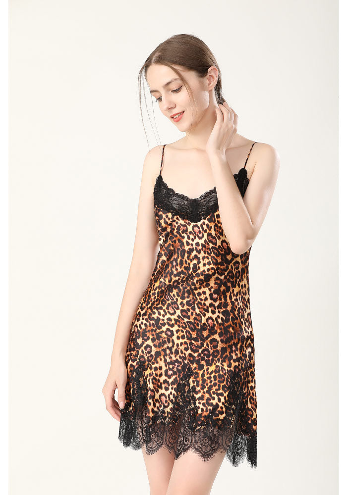 Lovingerie - Mulberry Silk Sexy Leopard Print Nightgown