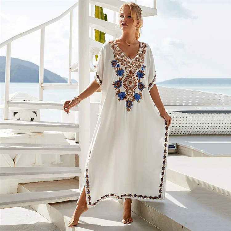 V Neck Embroidery Cover Up