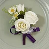 10PCS Purple White Wedding Catering Bridal Groom Guests Corsage Boutonniere Wrist Artificial Flower Bouquets