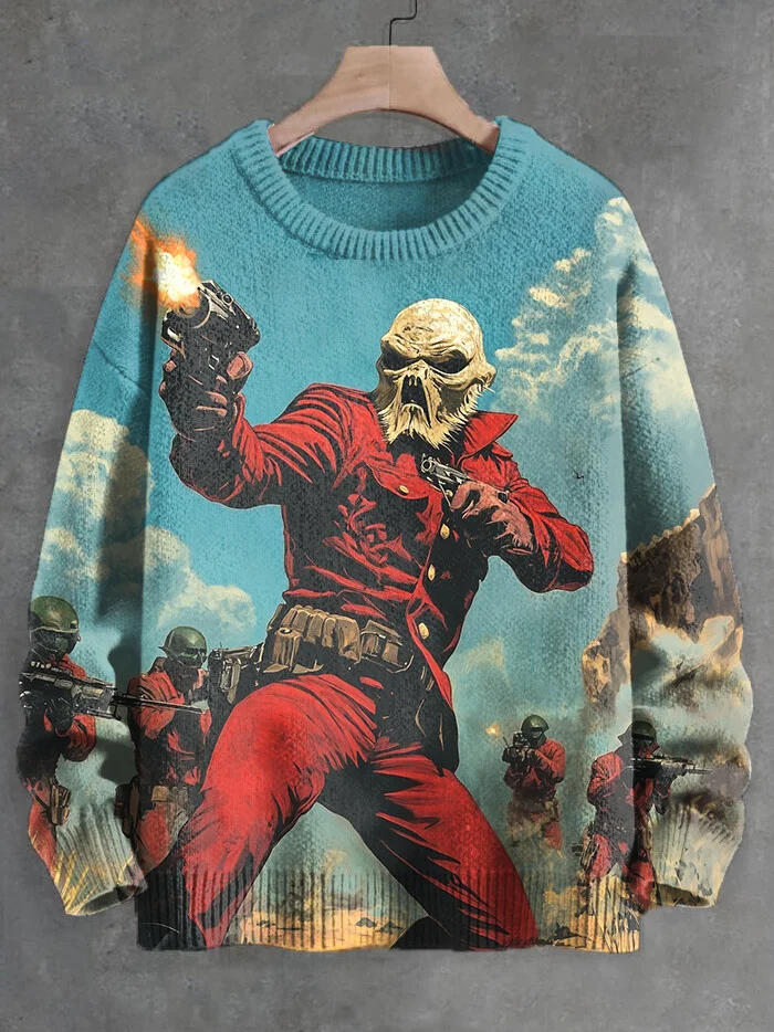 Men's Nostalgic Alien Western War Town Art Knit Sweatshirt