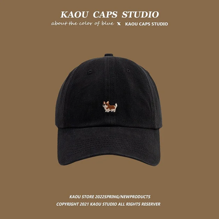 Hat Male Spring and Autumn Korean Cute Dog Keji Embroidered Duck Tongue Hat Couple Casual Versatile Sunshade baseball cap Female