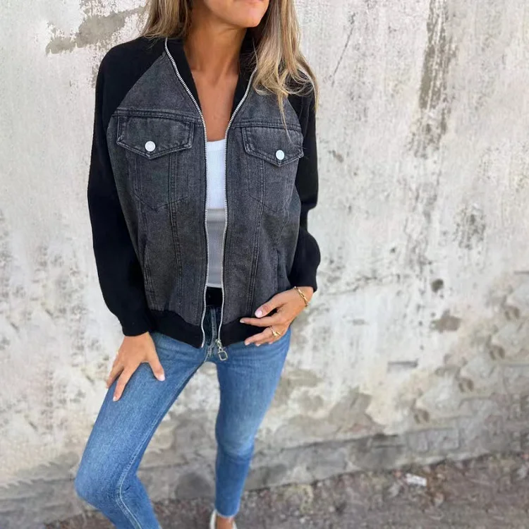 Stylish Denim Splicing Jacket Casual Coat