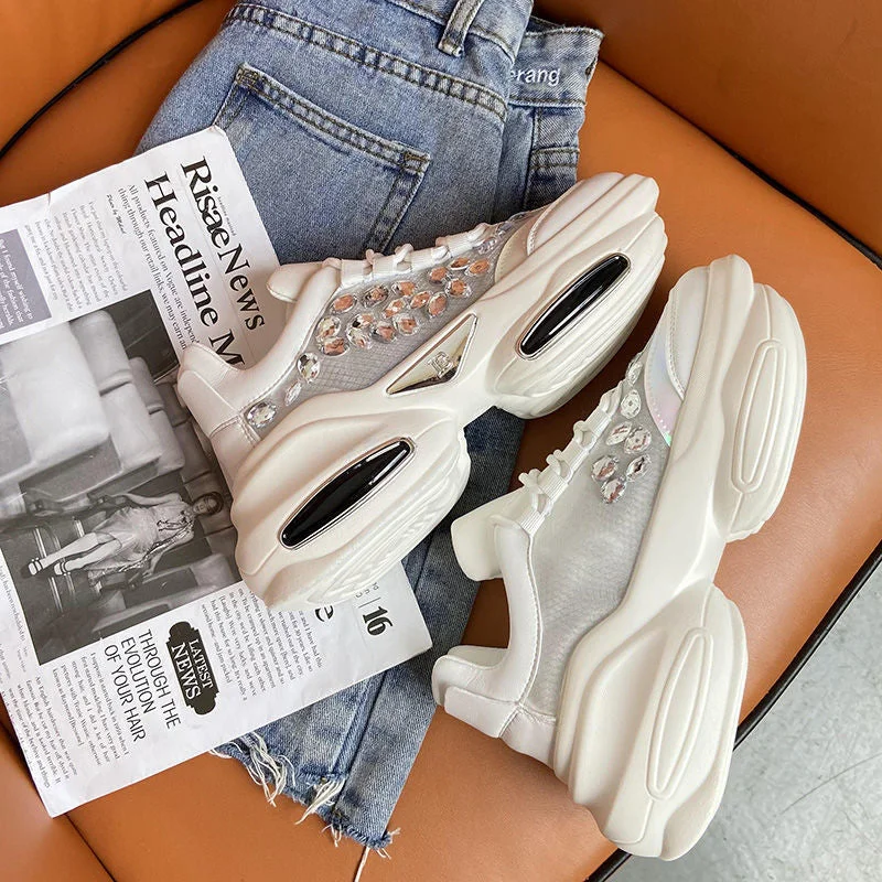 Luxury Bling Women Shoes 2021 Summer Autumn Ladies Chunky Sneakers Fashion Design Women's Casual Shoes Thick Sole Sport Shoes