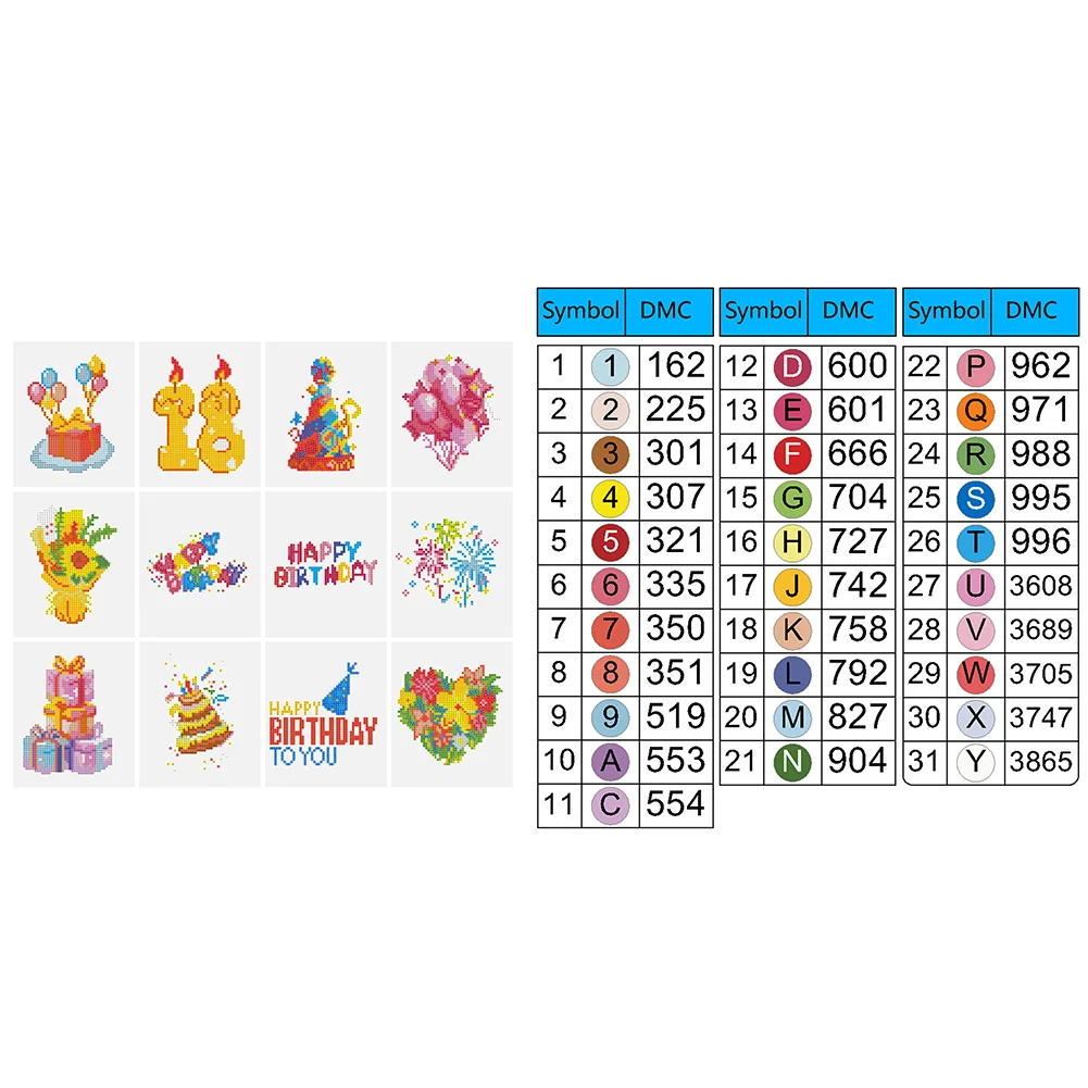 12pcs Birthday DIY Mini Round Diamond Painting Set Table Decor No Frame 15x18cm