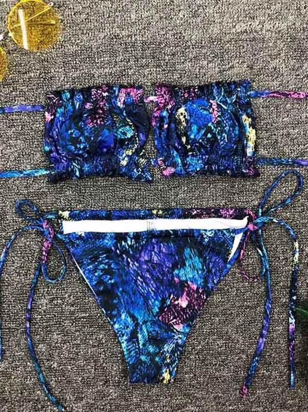 Sexy Starry Sky Print Bandage Bandeau Split Bikini Swimsuit