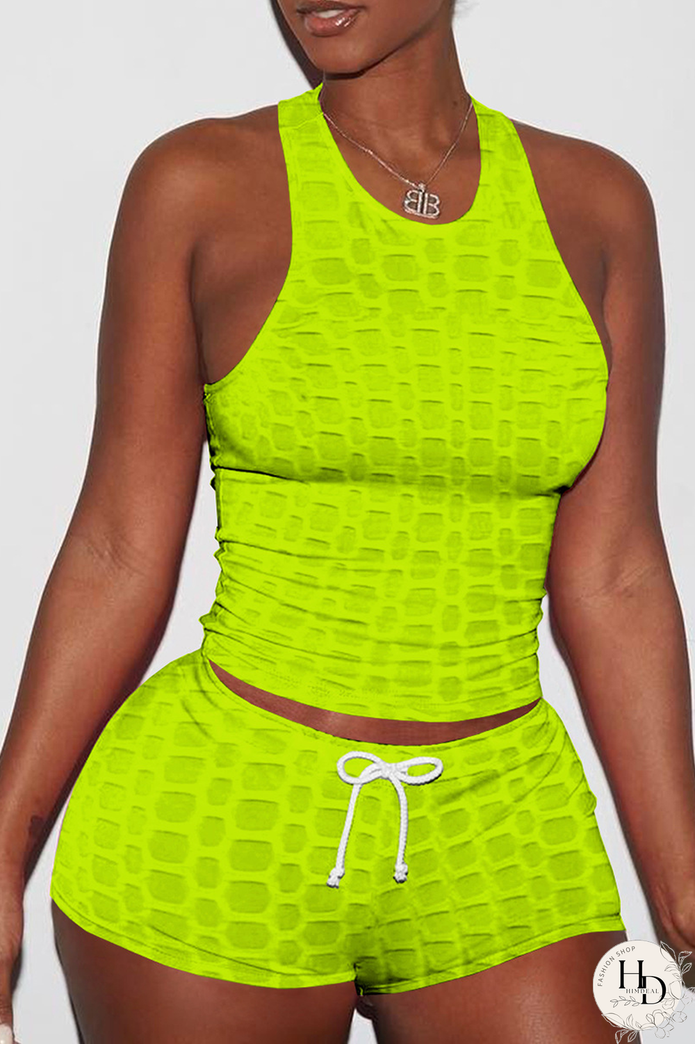 Pink Sexy Solid Backless O Neck Sleeveless Two Pieces