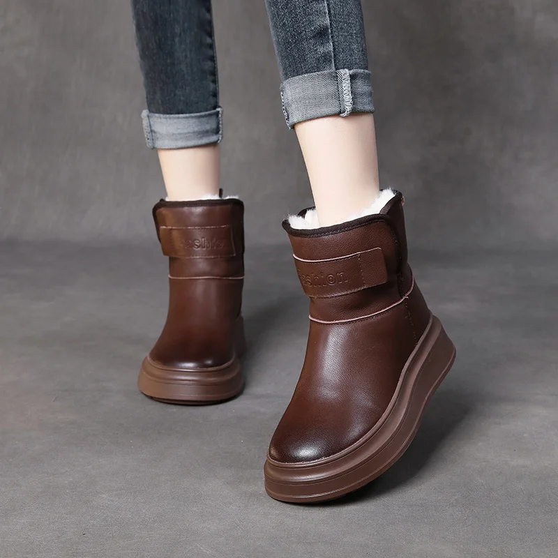 Yyvonne Integrated Head Layer Of Cowhide Warm Snow Boots Women Winter New Plus Velvet Thick Cotton Shoes Wool Leather Boots