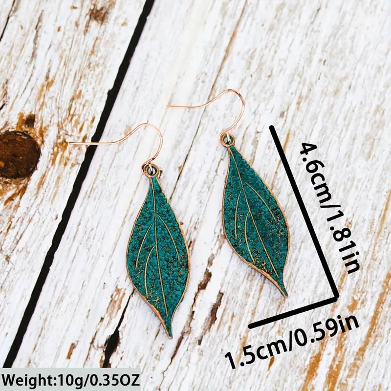 retro leaf design dark green dangle earrings retro bohemian style alloy jewelry   for women 3