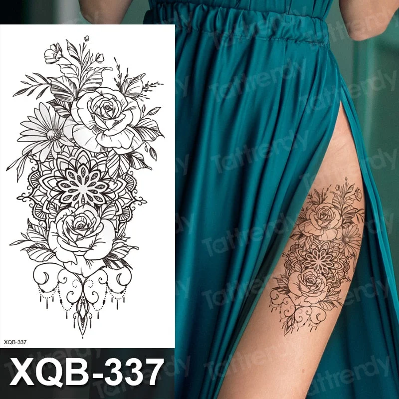 temporary tattoo flower snake dragon anime sexy body art stickers black lion skull tattoo sleeve for women men boys sexy decal