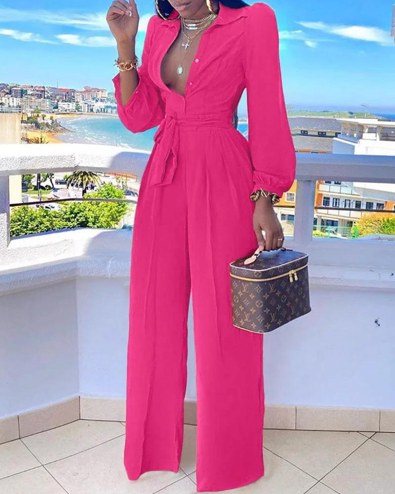 Casual Shirt Collar Jumpsuit