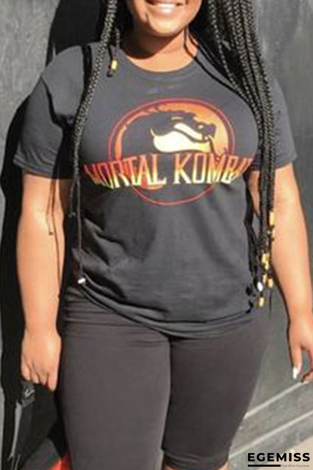 Black Casual Vintage Print Patchwork Letter Plus Size Tops | EGEMISS