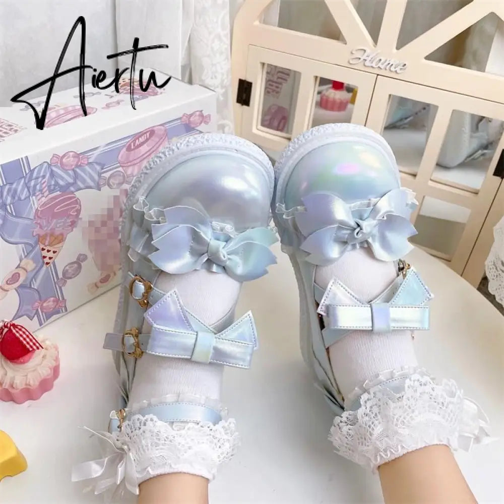 Aiertu  Kawaii Lolita Shoes Party Fashion Japanese Style Cute Mary Janes Women Shoes Sweet Bow Tie Patchwork Buckle Ladies Footwear Aiertu