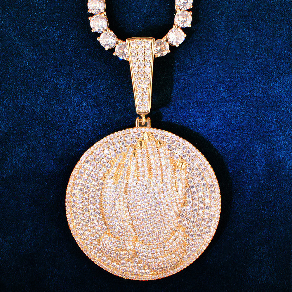 Praying Hand Round Shape Iced Out Gold/Silver Pendants