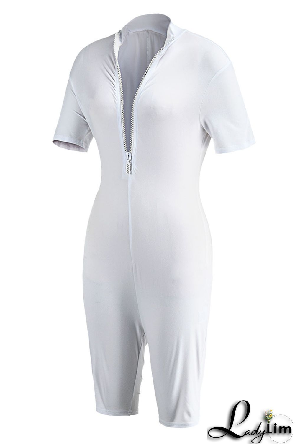 Royal Blue Fashion Casual Solid Basic Zipper Collar Skinny Romper